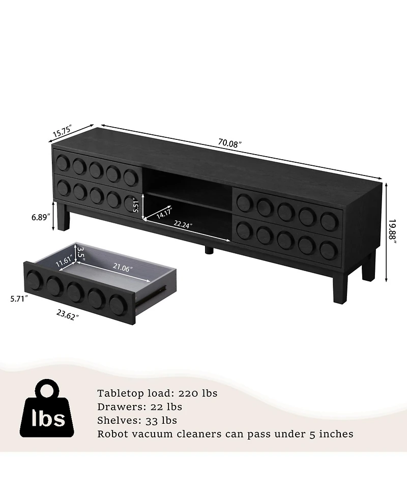Streamdale Furniture Mid-Century Media Console - 4 Drawers, Cable Management, Tv Stand up to 75"