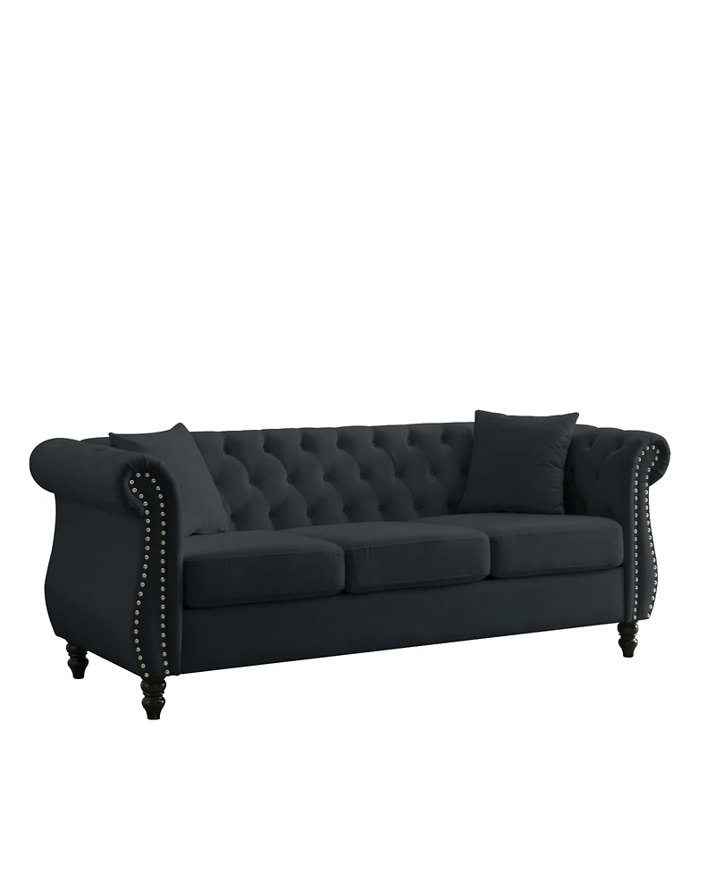 Streamdale Furniture 80" Black Velvet Chesterfield Sofa