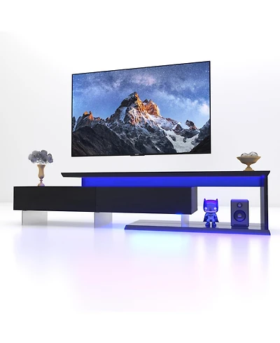 Streamdale Tv Console with Storage Extendable Led Tv Stand Modern Entertainment Center Black