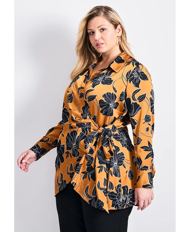 Avenue Women's Plus Goldi Satin Wrap Blouse