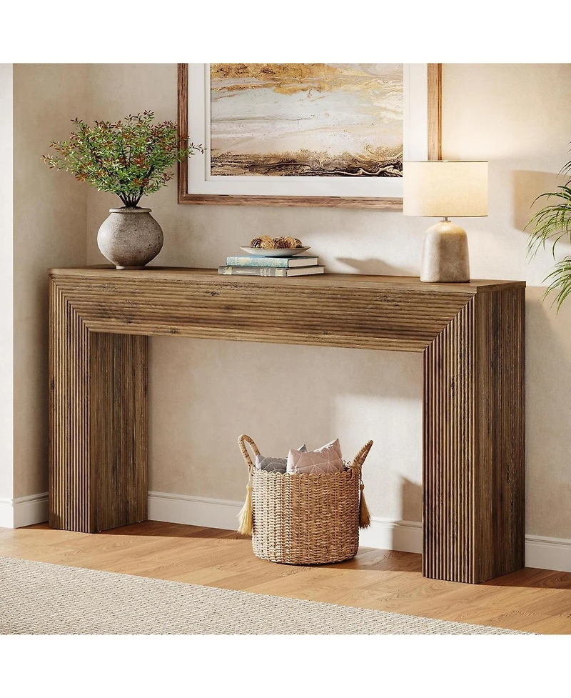 Tribesigns 63" Console Table, Rustic Fluted Long Sofa Table Behind Couch for Entryway, Living Room, Hallway, Foyer, Brown