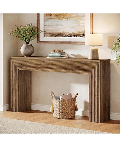 Tribesigns 63" Console Table, Rustic Fluted Long Sofa Table Behind Couch for Entryway, Living Room, Hallway, Foyer, Brown
