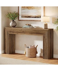 Tribesigns 63" Console Table, Rustic Fluted Long Sofa Table Behind Couch for Entryway, Living Room, Hallway, Foyer, Brown