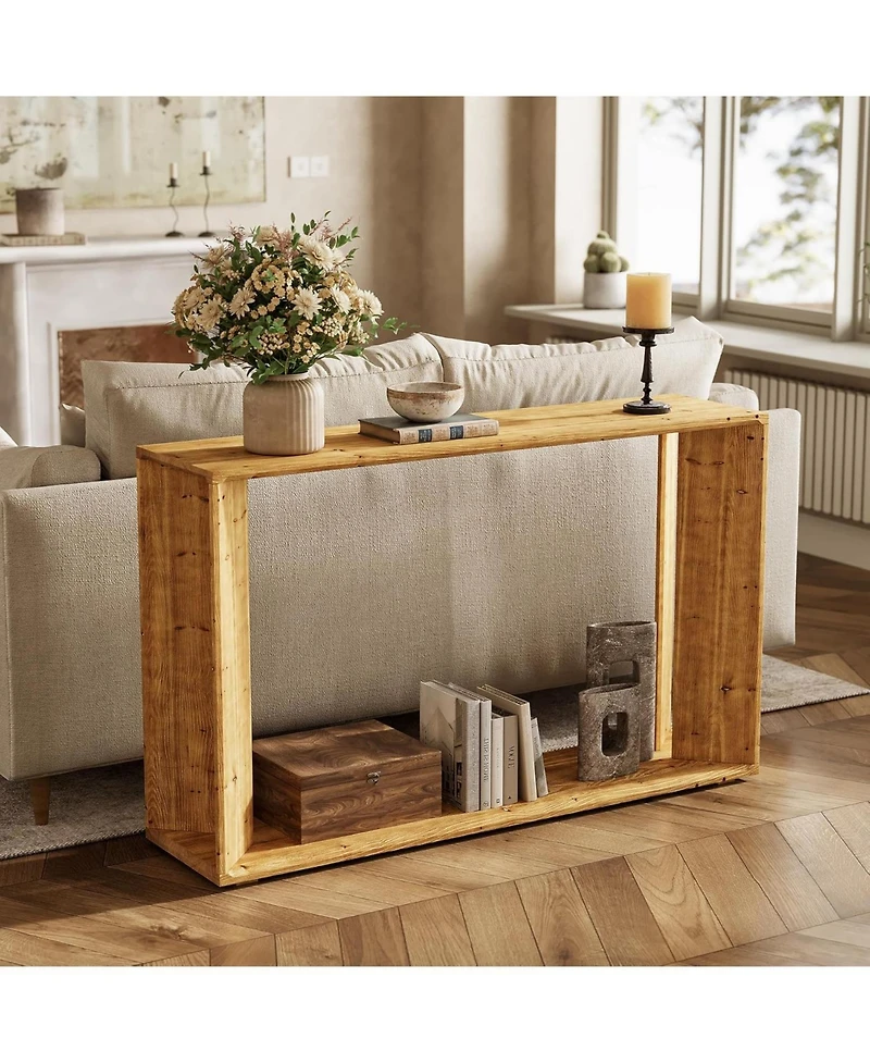 Tribesigns 2-Tier Solid Wood Console Table for Living Room, 55" Farmhouse Entryway Table