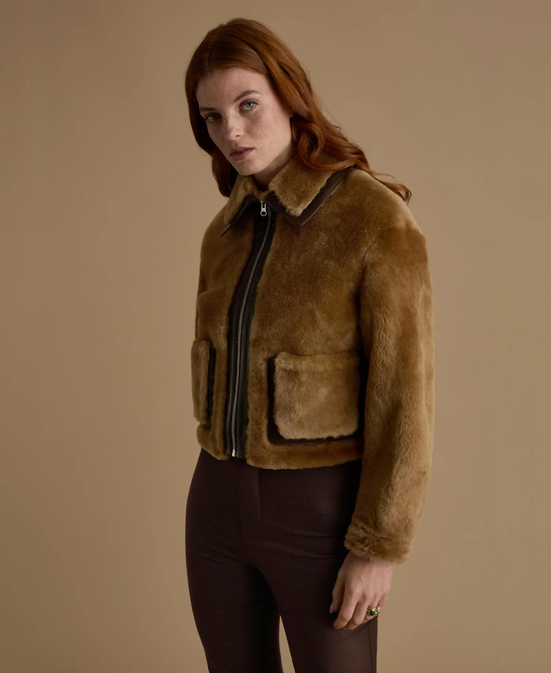 Furniq Uk Women's Cropped Shearling Jacket