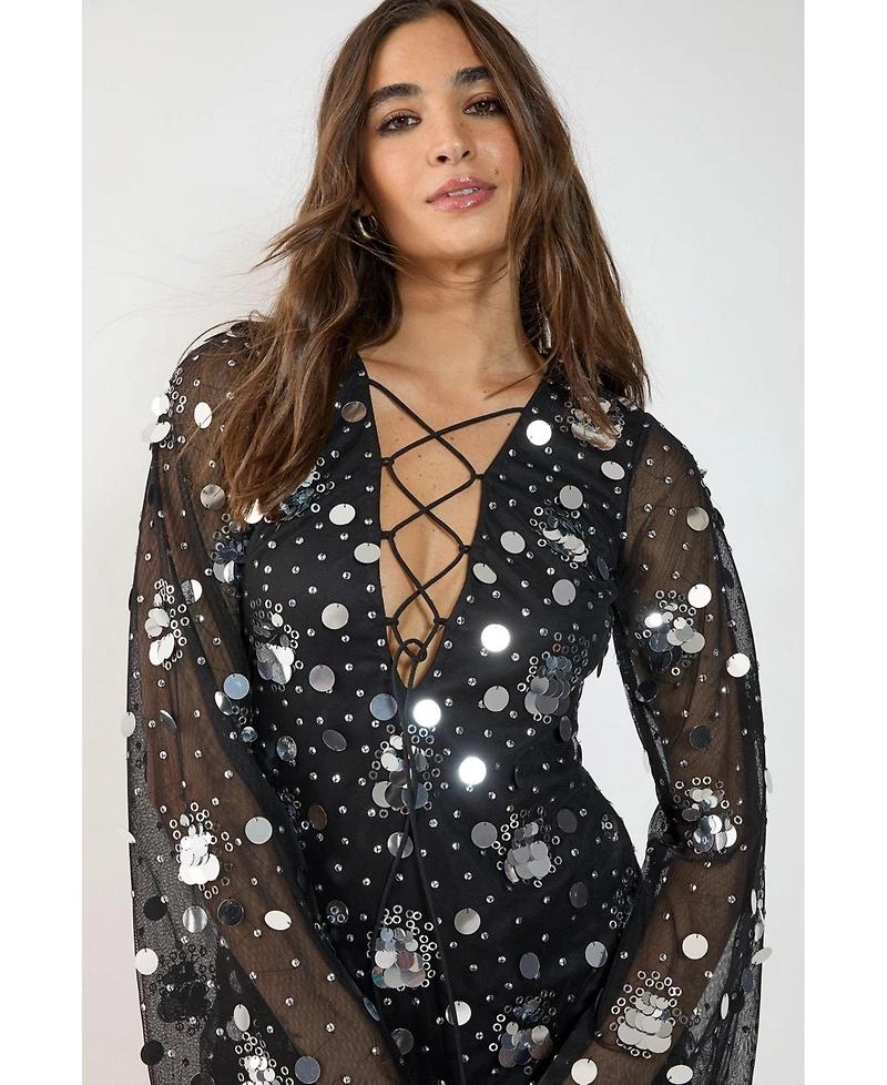 Nasty Gal Women's Lace Up Fluted Sleeve Mini Dress