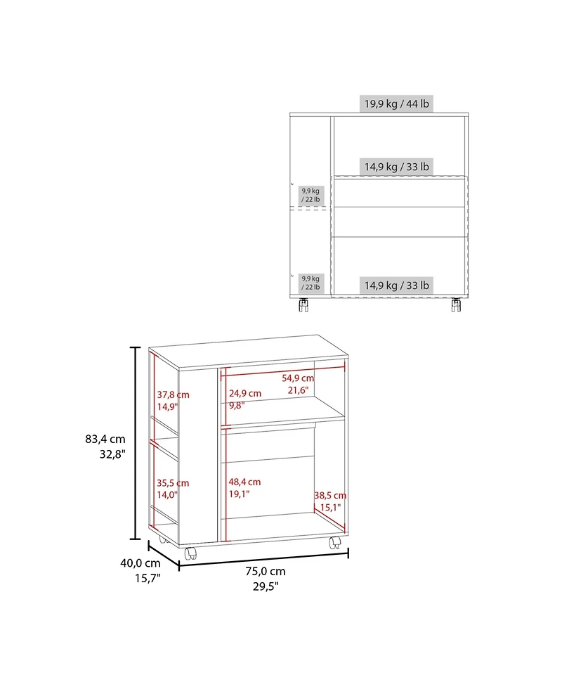 Fm Furniture Linden Kitchen Cart with Microwave Shelf, Open Storage, and Two-Door Cabinet, Wengue