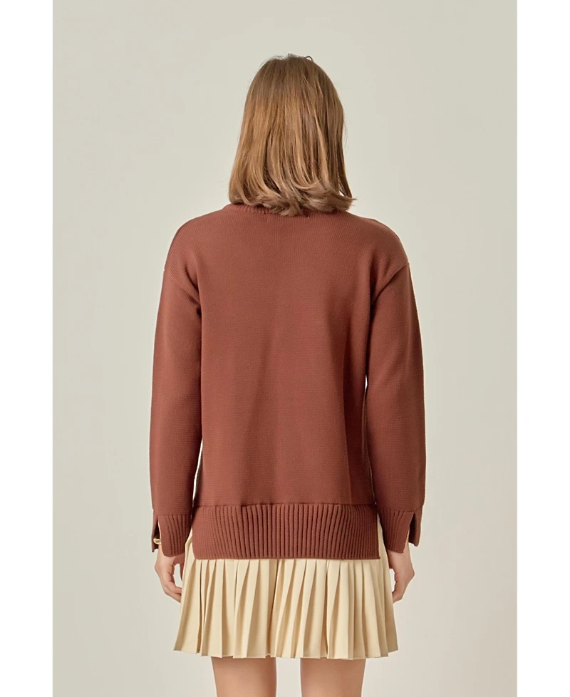 English Factory Women's Mixed Media Pleated Mini Dress