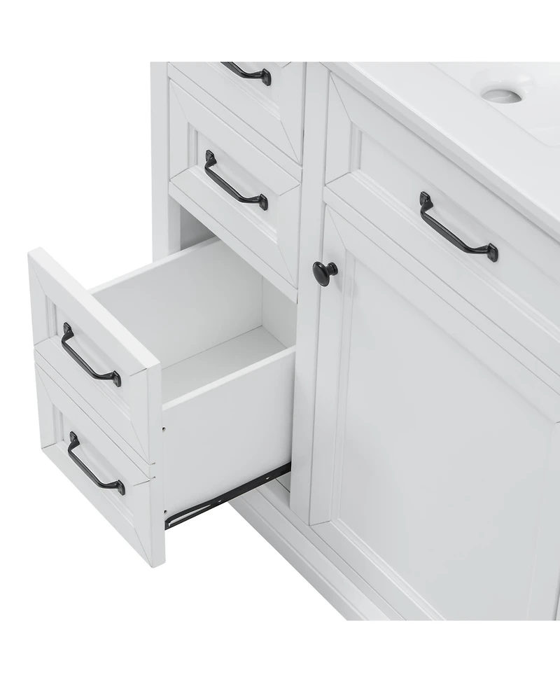 Clihome 36-Inch Bathroom Vanity with Ceramic Sink Top,Freestanding Storage Cabinet with Metal Finish