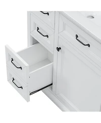 Clihome 36-Inch Bathroom Vanity with Ceramic Sink Top,Freestanding Storage Cabinet with Metal Finish