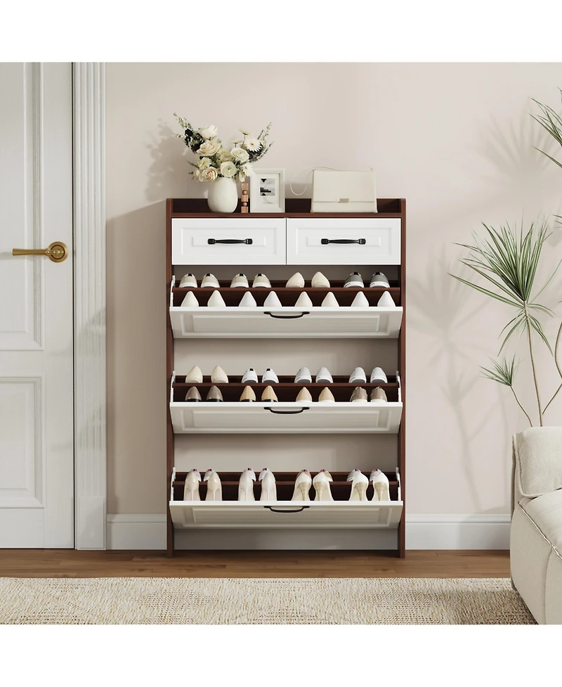 Clihome 3 Doors Shoe Cabinet with 2 Drawers, Pvc Door Design, Large Storage Space