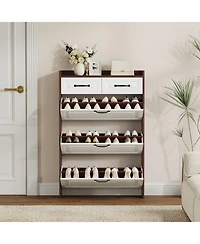 Clihome 3 Doors Shoe Cabinet with 2 Drawers, Pvc Door Design, Large Storage Space