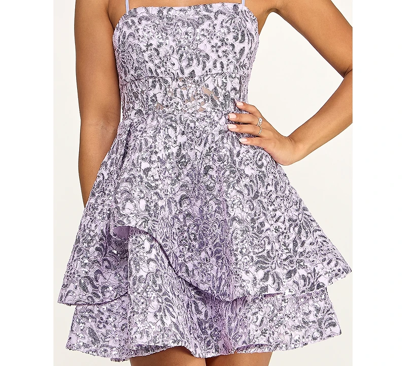 Emerald Sundae Juniors' Sequined Square-Neck Dress