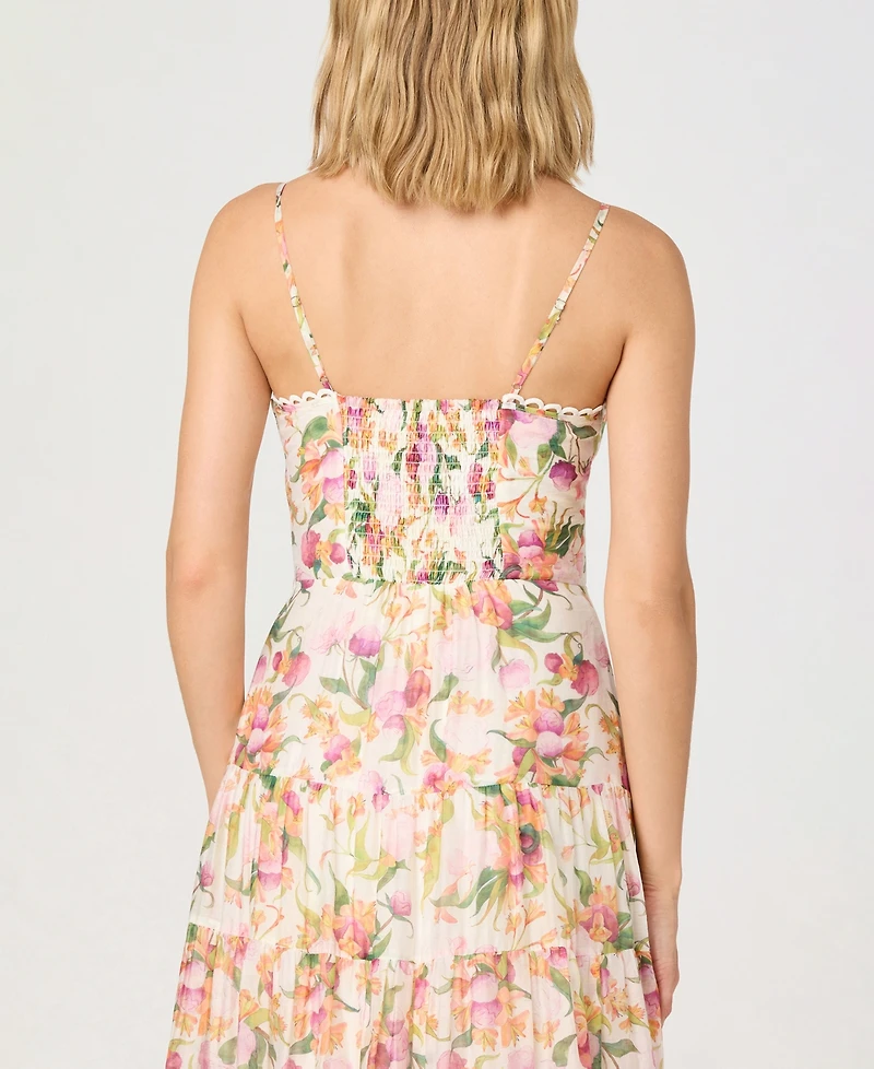 Astr the Label Women's Sweetheart Neck Floral A-Line Tiered Midi Dress