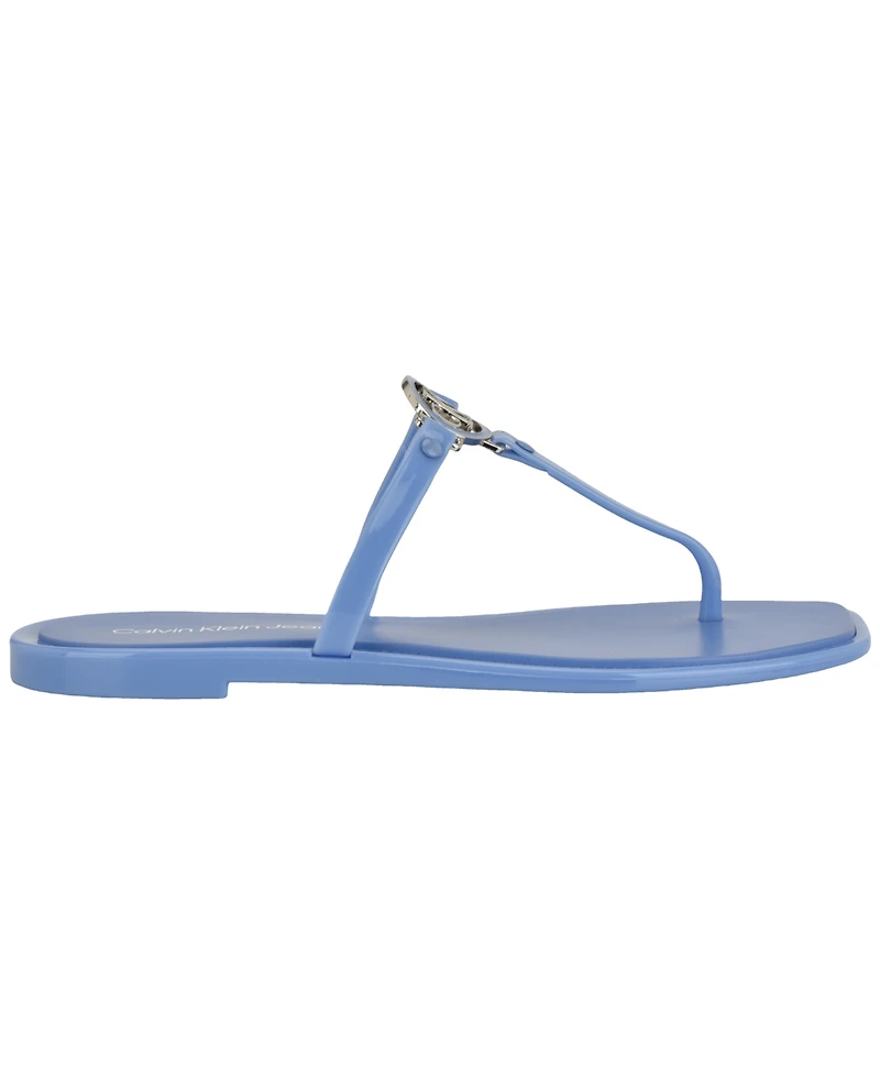 Calvin Klein Women's Ellye Logo T-Strap Flat Slip-On Sandals
