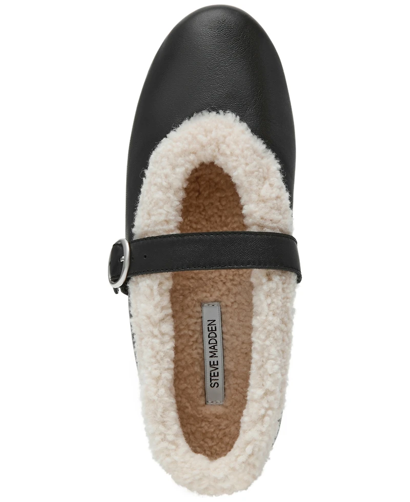 Steve Madden Women's Lodge Cozy Adjustable Strap Mary-Jane Flats