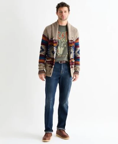 Lucky Brand Neutral Combo Shawl Collar Cardigan Sweater Acdc Tour Crewneck T Shirt Paired With The 410 Athletic Straight Stretch Jean