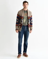 Lucky Brand Neutral Combo Shawl Collar Cardigan Sweater Acdc Tour Crewneck T Shirt Paired With The 410 Athletic Straight Stretch Jean
