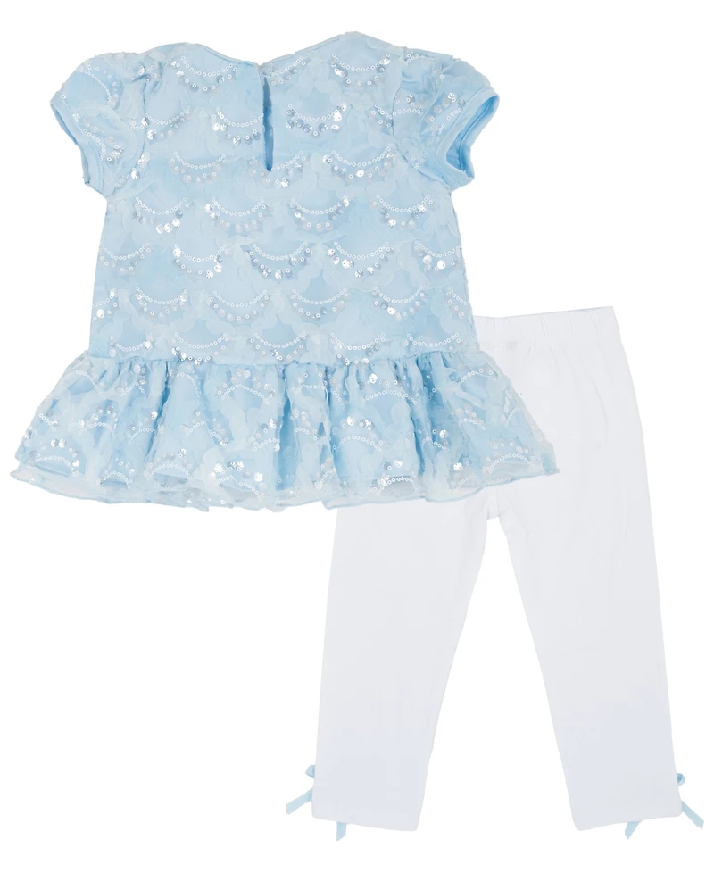 Rare Editions Baby Girls' Scalloped Round Neck Top and Knit Leggings, 2-Piece Set