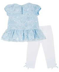 Rare Editions Baby Girls' Scalloped Round Neck Top and Knit Leggings, 2-Piece Set