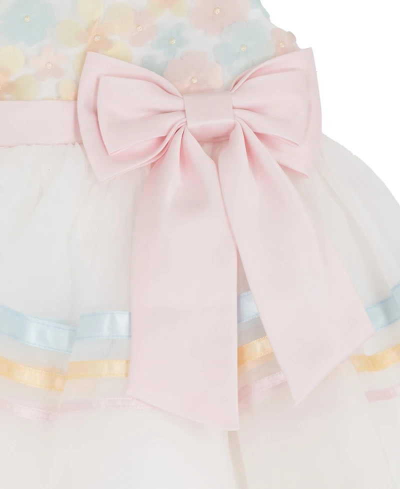 Rare Editions Baby Girls' 3D Floral Mesh Round Neck Dress and Panty, 2-Piece Set