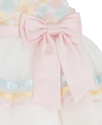 Rare Editions Baby Girls' 3D Floral Mesh Round Neck Dress and Panty, 2-Piece Set