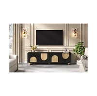 Streamdale Farmhouse Tv Stand for 75" TVs, Cream Media Console, Black, 69.6"W