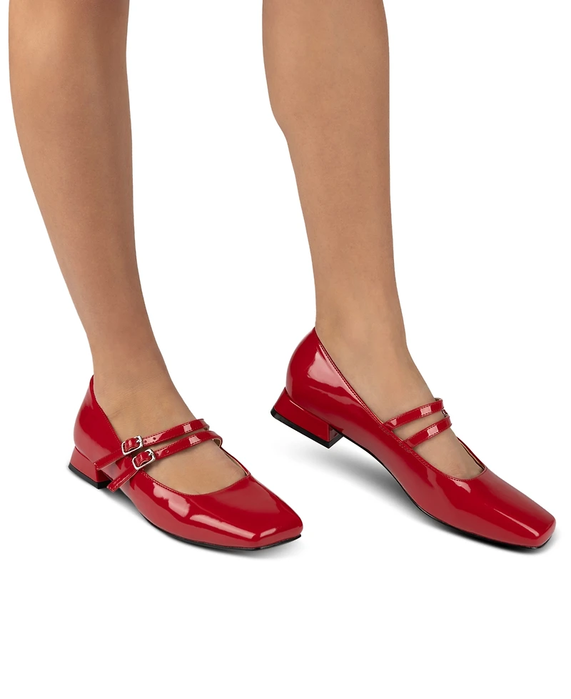 Journee Collection Women's Gredah Square Toe Double Strap Mary Jane Flats