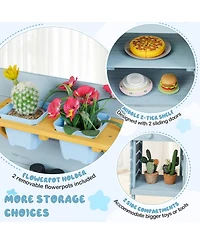 Hongge Wooden Outdoor Mud Kitchen Playset With Faucet Chalkboard And Storage Shelves