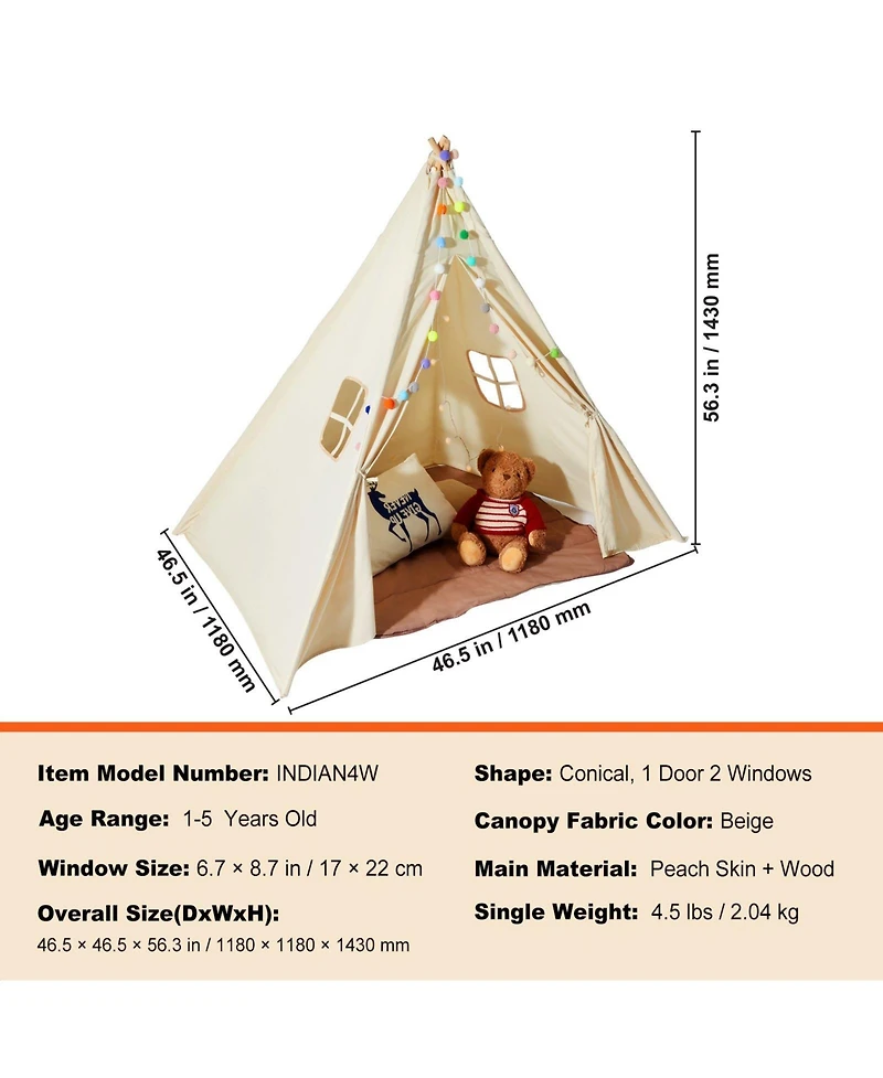 Kids Play Tent with Durable Frame Soft Mat and Decorative Accessories