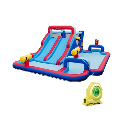 Inflatable Water Park for Kids with Dual Slides Climbing Wall and Splash Pool