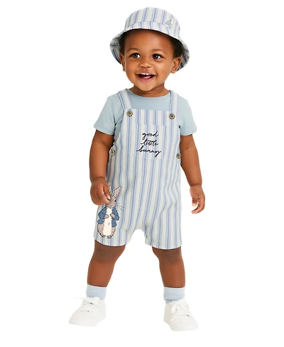 Disney Baby Boys' Peter Rabbit Shortall, Bodysuit and Bucket Hat, 3-Piece Set