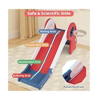 Hongge Kids Folding Slide and Climber Playset with Basketball Hoop and Indoor Outdoor Fun