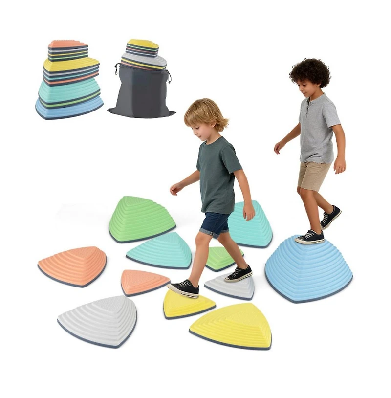 Kids Balance Stepping Stones Set of Eleven with Anti Slip Design and Creative Obstacle Play