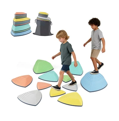 Kids Balance Stepping Stones Set of Eleven with Anti Slip Design and Creative Obstacle Play