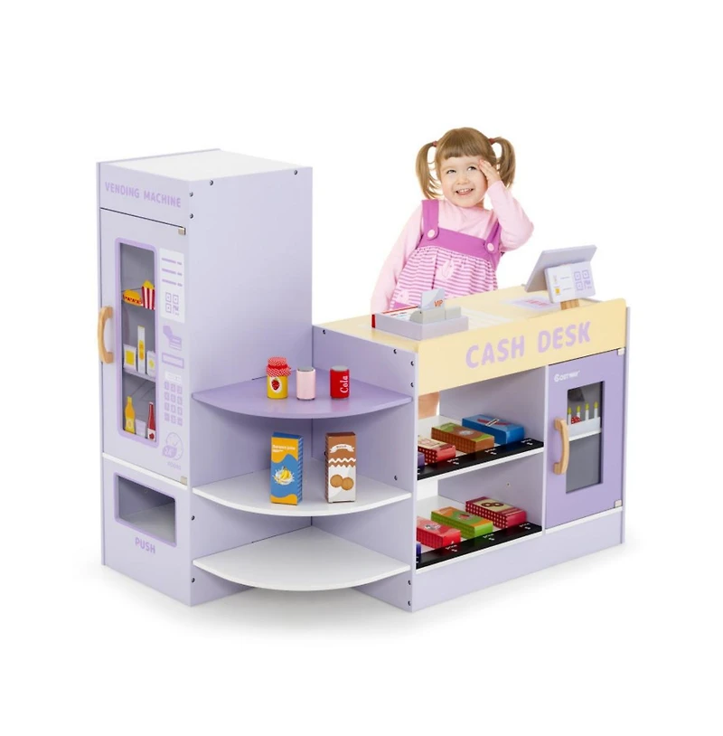 Hongge Kids Wooden Supermarket Play Set with Checkout Counter