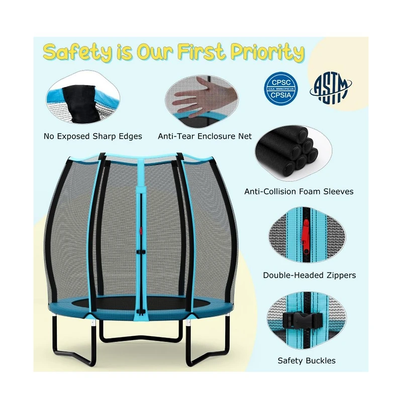 Hongge Kids Indoor Trampoline with Safety Enclosure Bungee Cords and Steel Frame