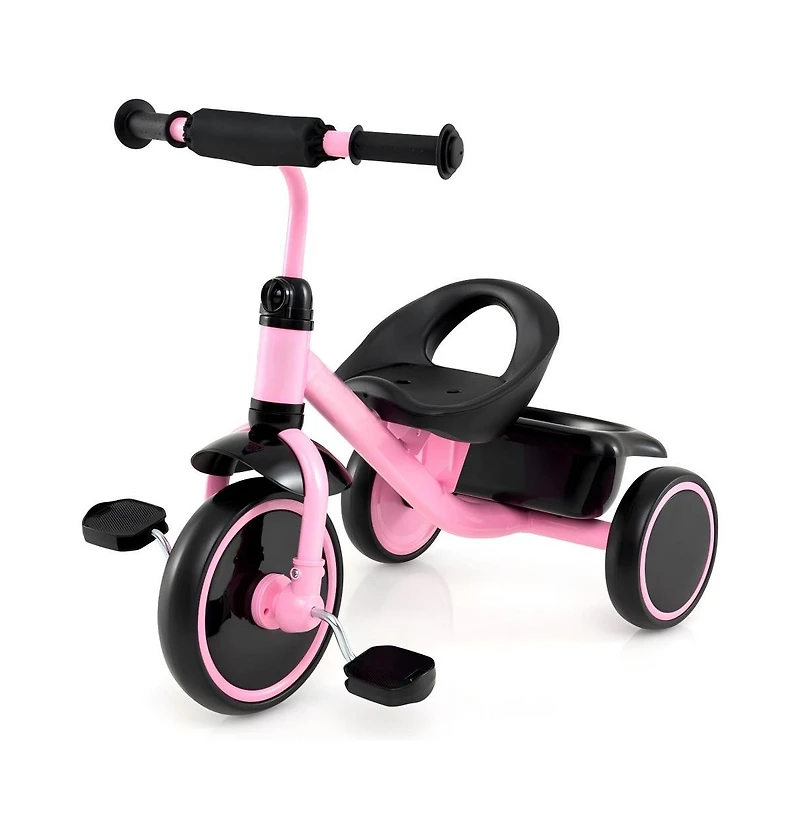 Kids Toddler Tricycle with Adjustable Seat Storage Basket and Safe Steering Design