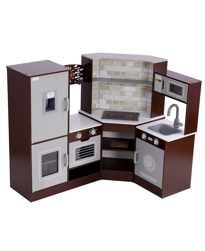 Wooden Corner Play Kitchen with Lights Sounds and Accessories