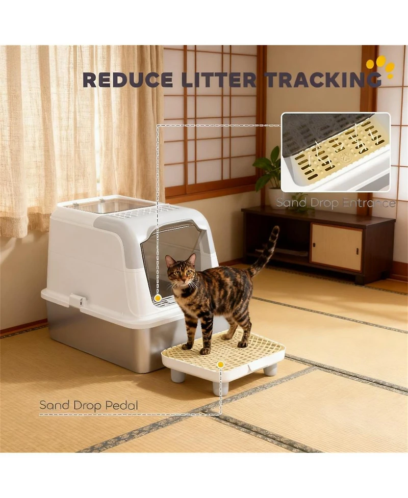Aostirmotor Elegant Gray Enclosed Cat Litter Box with Scoop & Deodorizer Bag – Discreet Odor Control for Home