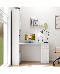 Streamdale L-Shaped Computer Desk with Drawers, Bookshelf, Hutch, White