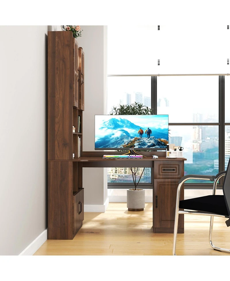 Streamdale Furniture 2-in-1 L-Shaped Corner Desk with Drawers, Bookshelf & Hutch