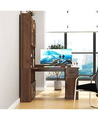 Streamdale Furniture 2-in-1 L-Shaped Corner Desk with Drawers, Bookshelf & Hutch