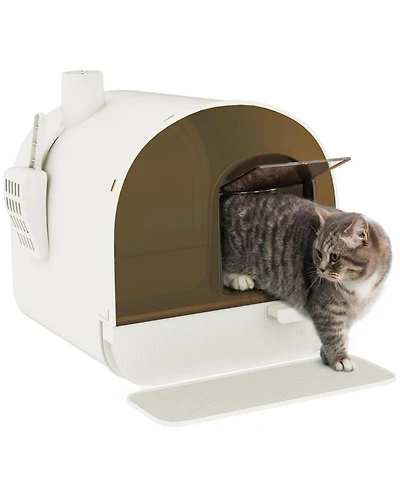 Aostirmotor Pure White Cat Litter Box with Lid Scoop and Filter A Clean Look for a Fresher Home