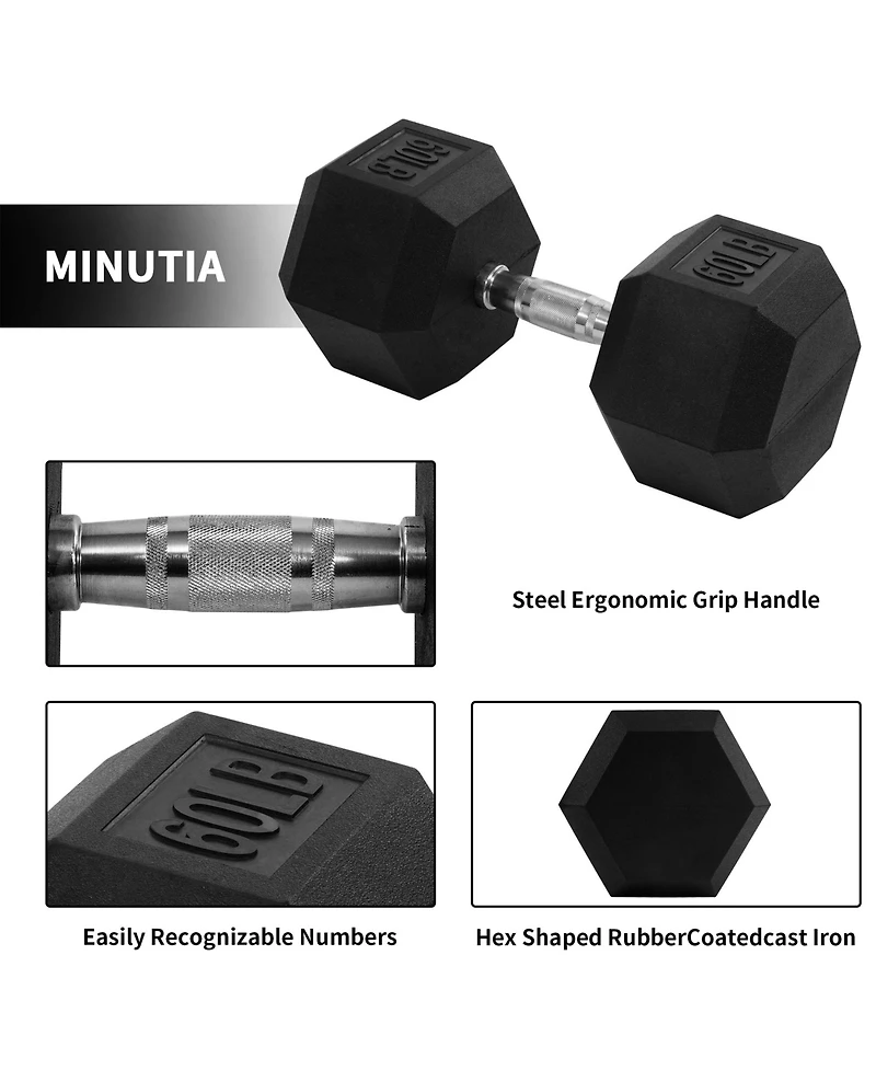 Signature Fitness Hex Single Dumbbell Strength Training Workout Equipment, 60 lb