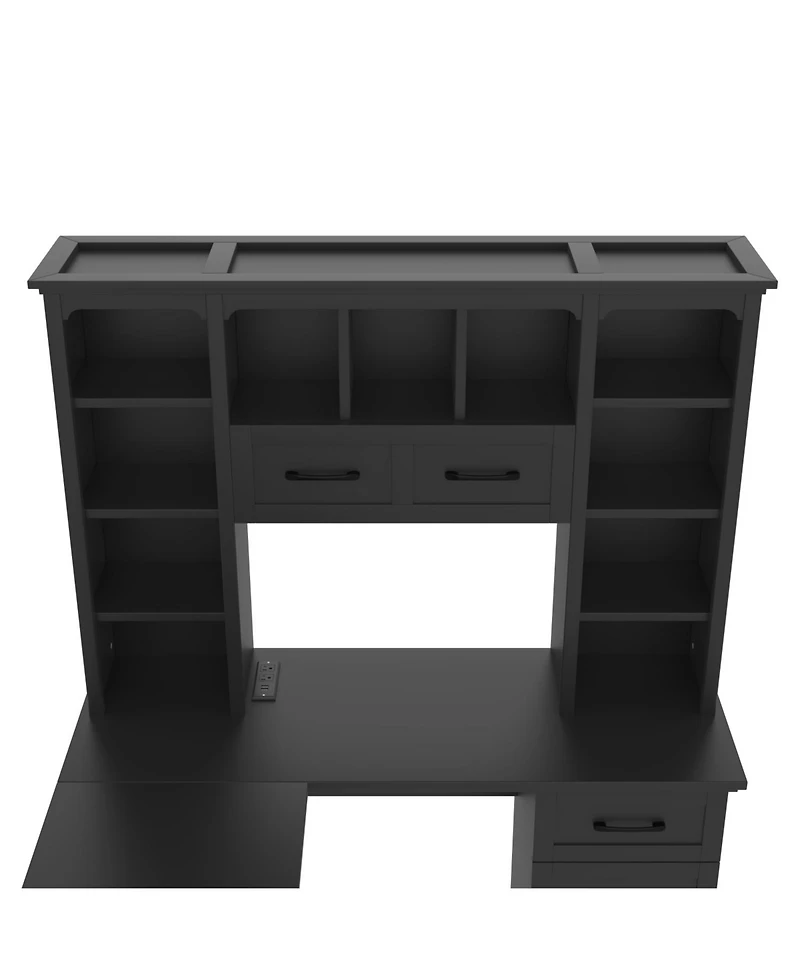 Streamdale Furniture L-Shaped Desk w/ Cabinets, Drawers, Shelves & Flip-Up Storage