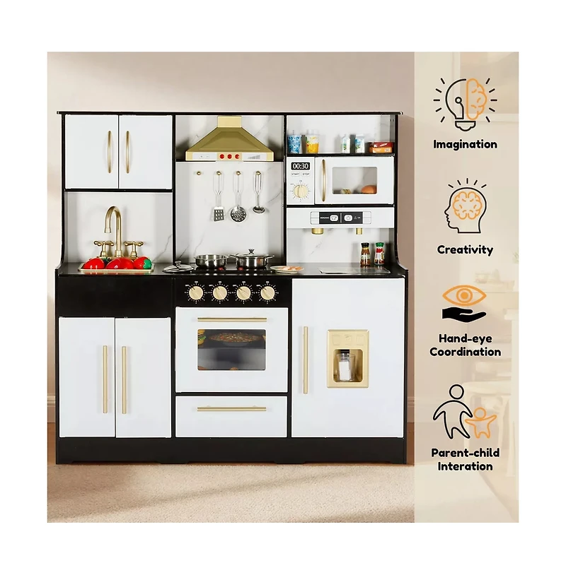 Kinder King Wooden Kids Play Kitchen, Pretend Kitchen Playset w/Sounds for Toddlers.