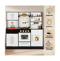 Kinder King Wooden Kids Play Kitchen, Pretend Kitchen Playset w/Sounds for Toddlers.