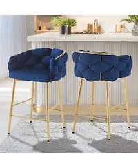 Streamdale Furniture Set of 2 Modern Counter Stools, 28", Dark Blue with Iron Frame and Soft Cushion