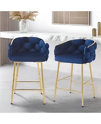 Streamdale Furniture Set of 2 Modern Counter Stools, 28", Dark Blue with Iron Frame and Soft Cushion